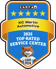 CARFAX 2025 Top-Rated Service Center badge for KC Martin Automotive